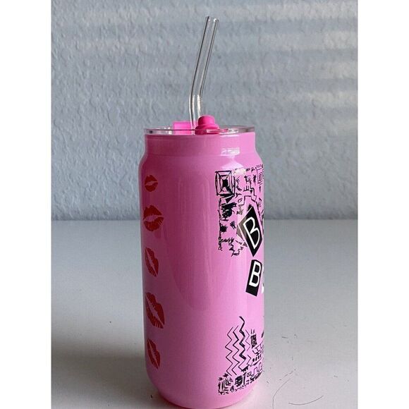 Mean Girls Burn Book Glass Tumbler Pink Drink Christmas With Glass Straw NEW - Picture 6 of 13
